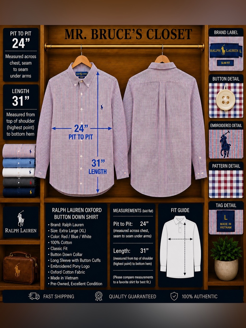 Ralph Lauren Slim Fit Button-Down Shirt in Red, Blue and White Gingham